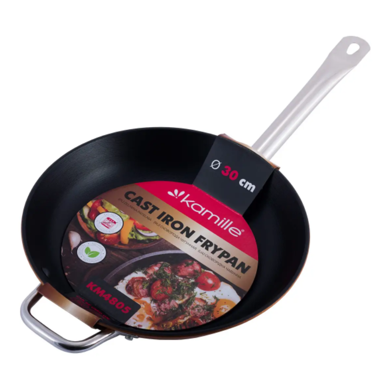 Сковорода чавунна Kamille KM-4805 без кришки для індукції та газу 30 см (NA002171)