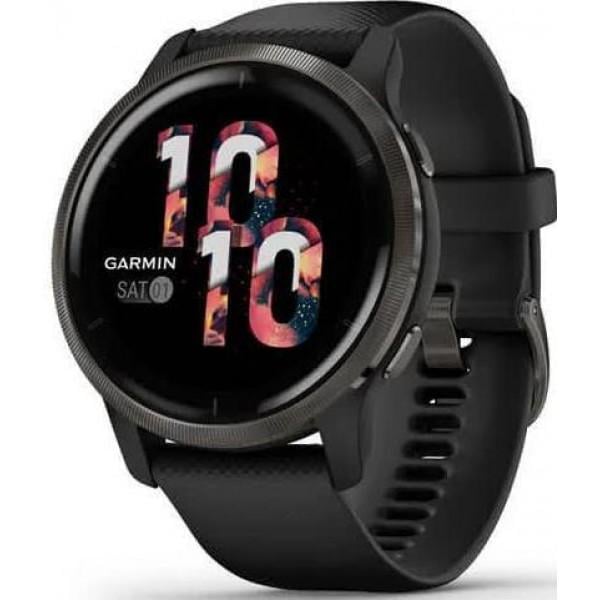 Смарт-годинник Garmin Venu 2 Slate Stainless Steel Bezel with Black Case and Silicone Band (010-02430-11/01)