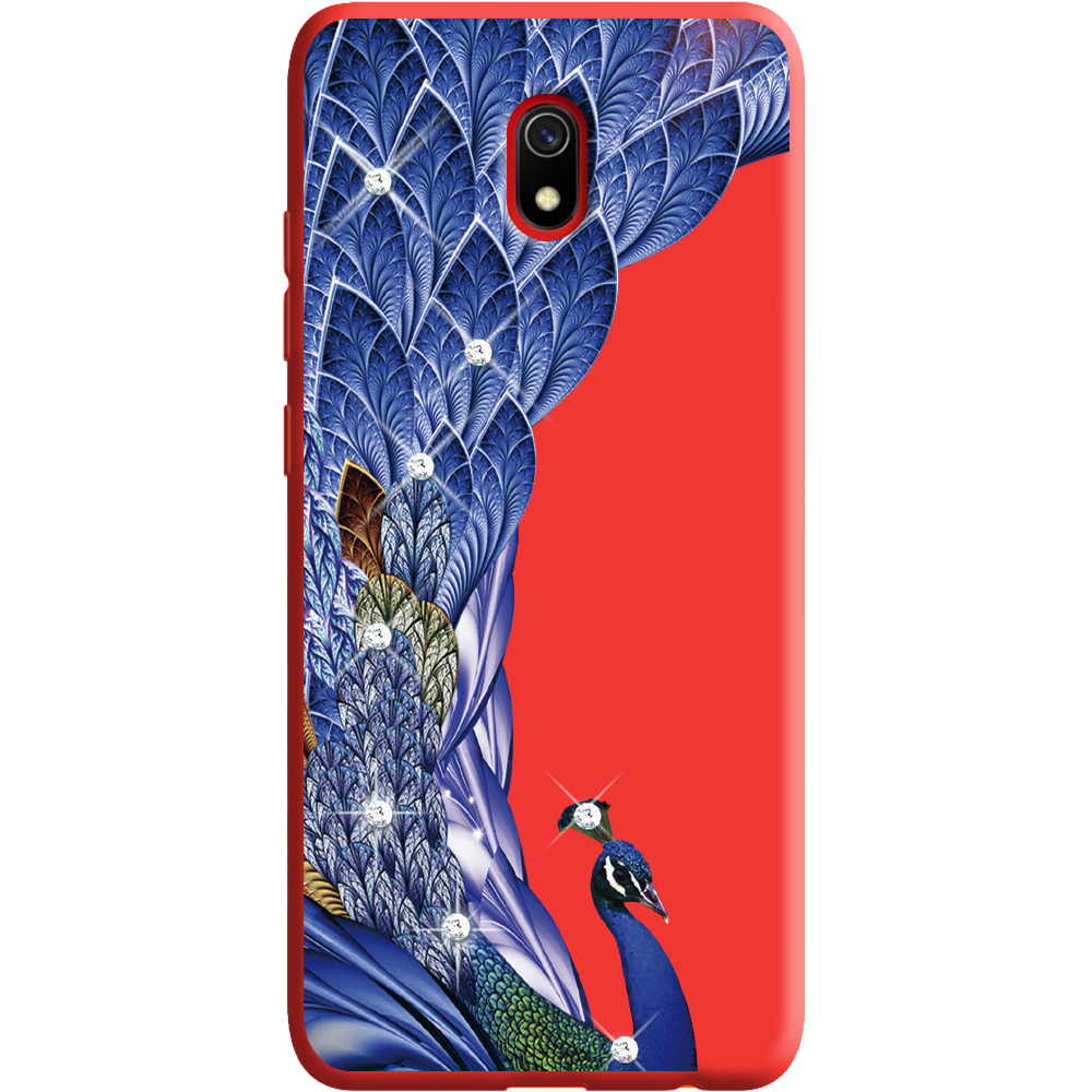 Чехол Boxface Xiaomi Redmi 8A Павлин со стразами Красный силикон (38341-rs7-38672)