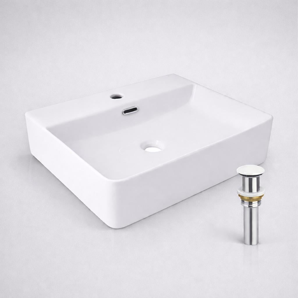 Комплект для ванной Qtap Nando LT подвесная раковина 500×420 White/донный клапан PU02O/сифон для умывальника