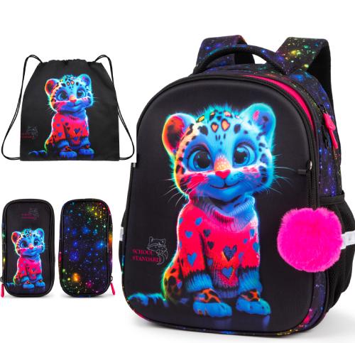 Ортопедический рюкзак с пеналом и мешком 3 в 1 для девочки School Standard 38х30х18 см с Тигром для начальной школы (Full 170-64)