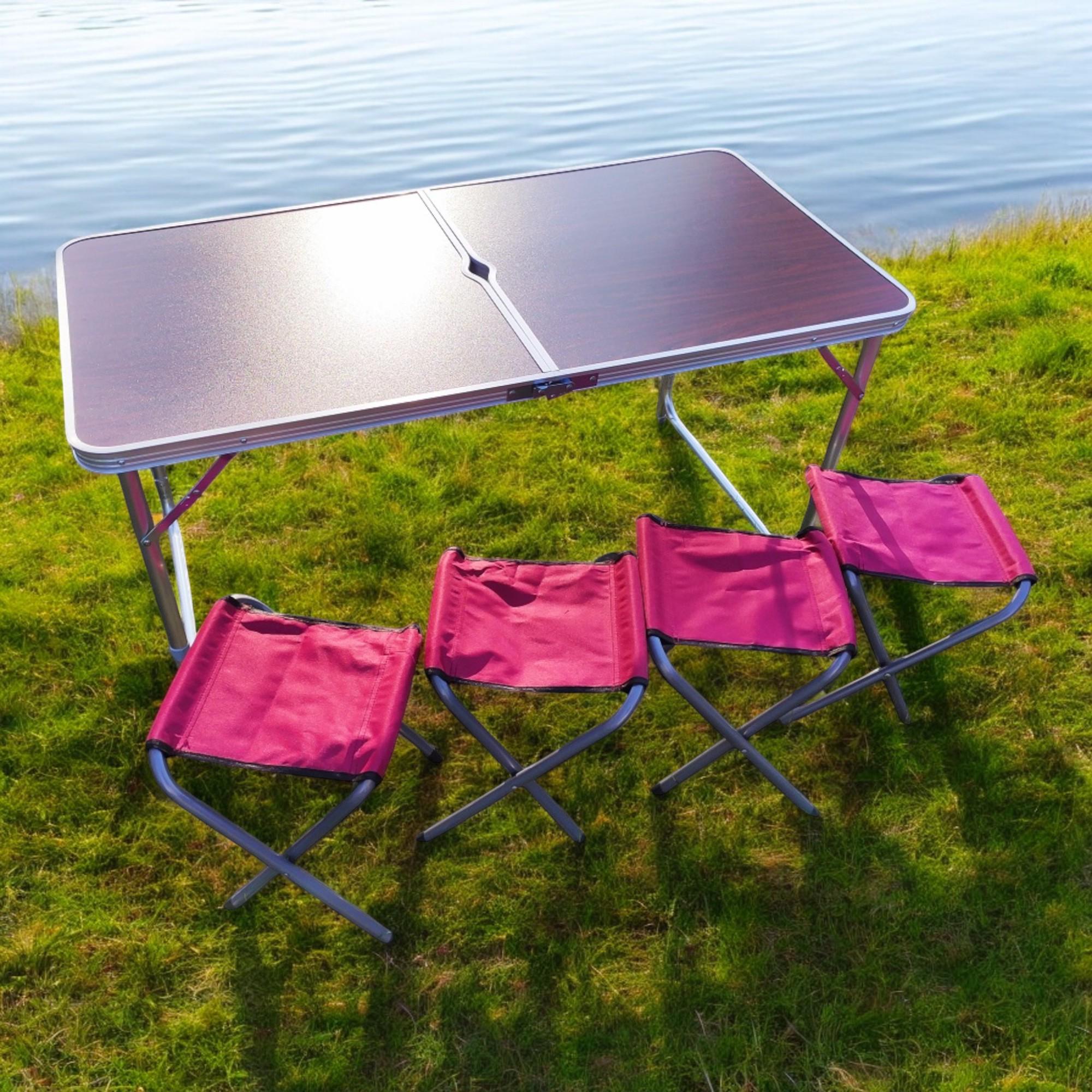 Стол раскладной туристический стол D&T DT-4251 с регулировкой высоты и отверстием для зонта с 4 стульями (DT-4251)