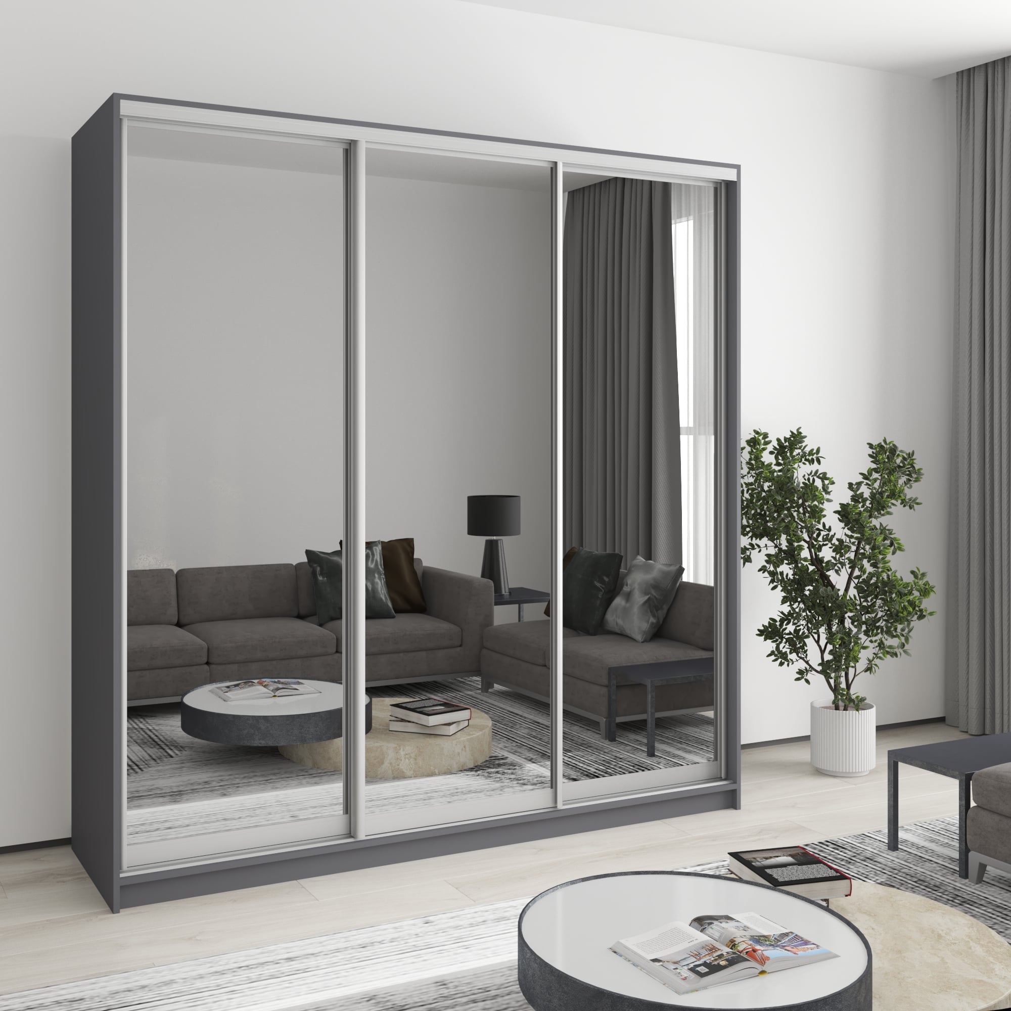 Шкаф-купе трехдверный Mebel Star Комбо AL MBS-3248 200х45х210 см Антрацит (1004418) Шкаф-купе трехдверный Mebel Star Комбо AL MBS-3248 200х45х210 см Антрацит (1004418)