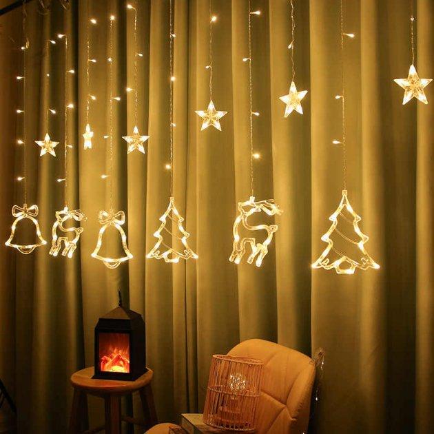 Гірлянда штора з формами дзвіночків 12 PCS light Білий теплий (1523657719)