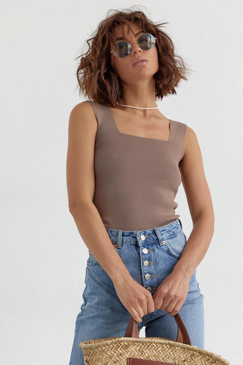 Кроп-топ женский вязаный на широких бретелях L Кофейный (11179364)