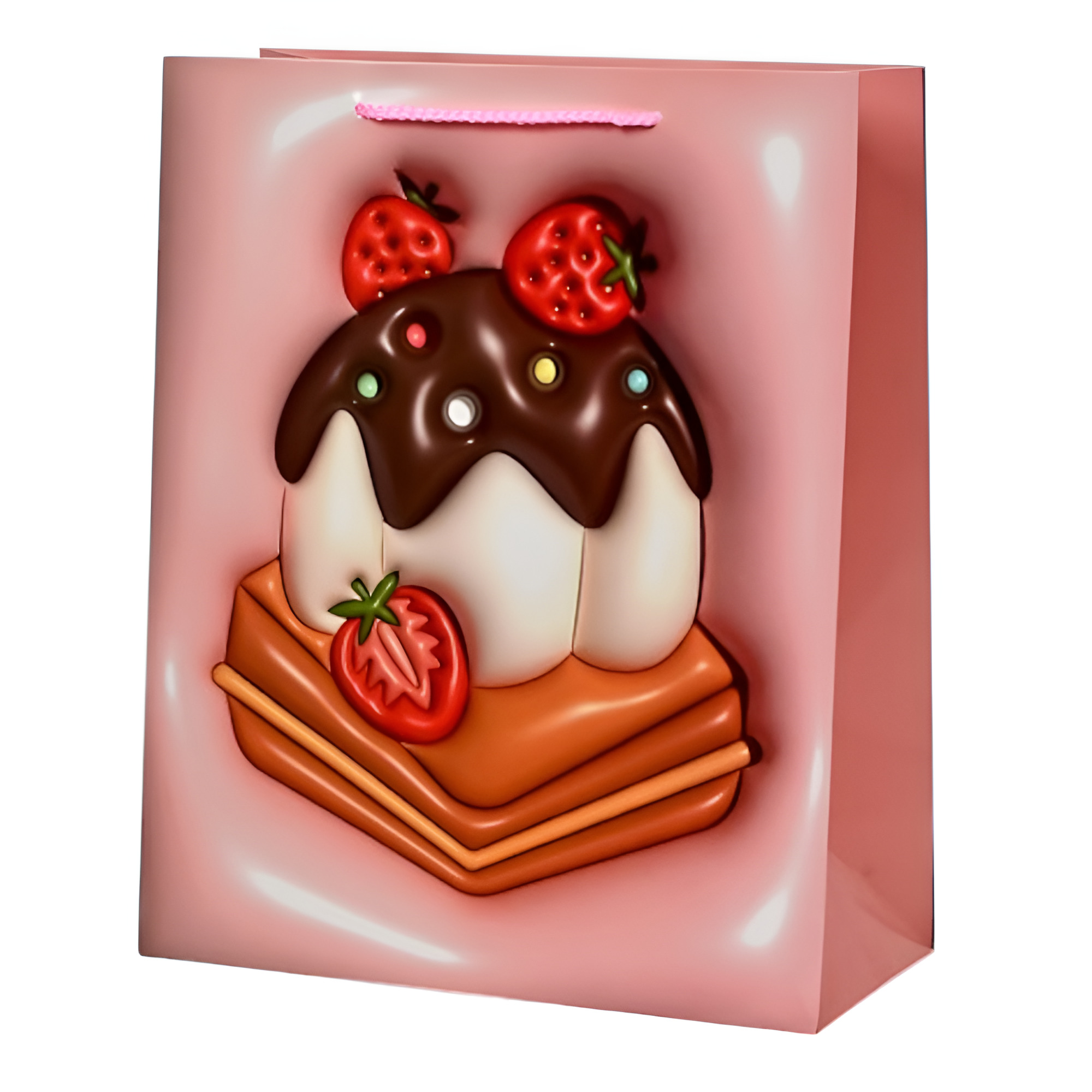 Подарунковий пакет з ручками Sweets 3D Десерт 31х42х12 см Рожевий (R33097-L)