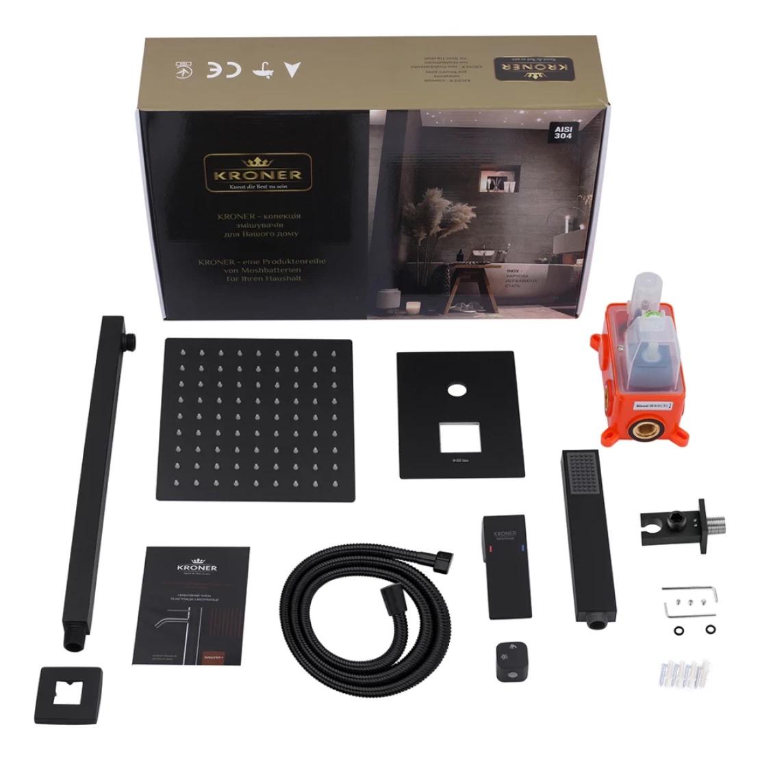 Душевая система Kroner KRP Edelstahl Kubus SCH082 скрытого монтажа Черный (CV029972) - фото 12