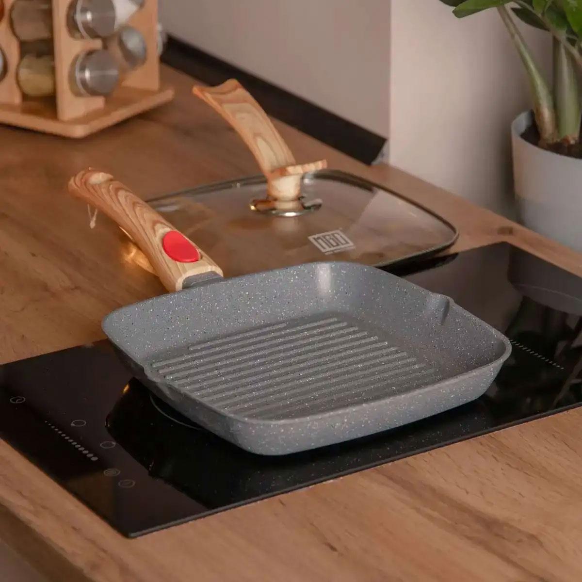 Сковорода-гриль алюмінієва MGC зі скляною кришкою Квадрат 24 см Сірий - фото 3