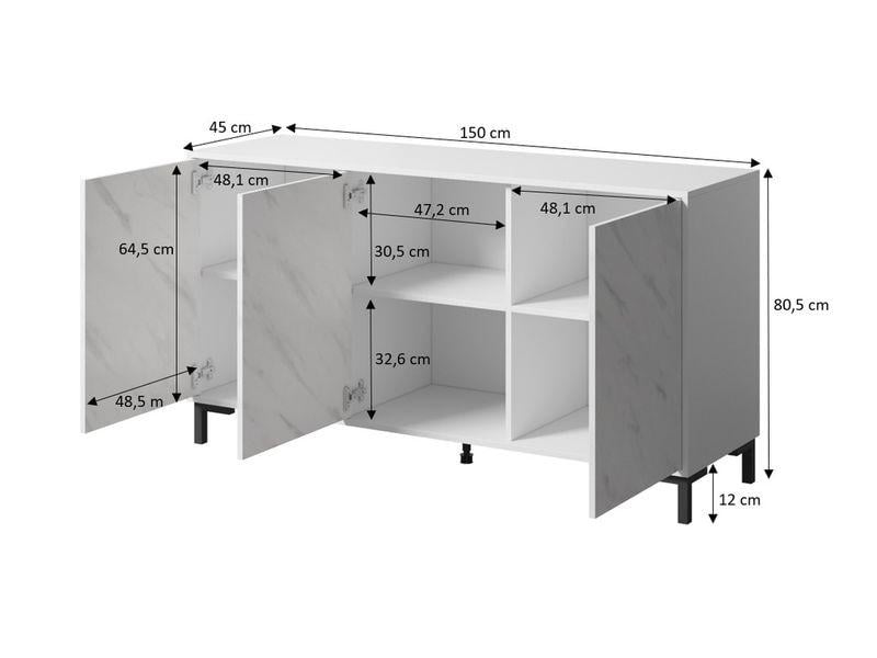 Комод Сama Marmo 150 3D з ламінованої ДСП Білий матовий/Білий мармур - фото 3