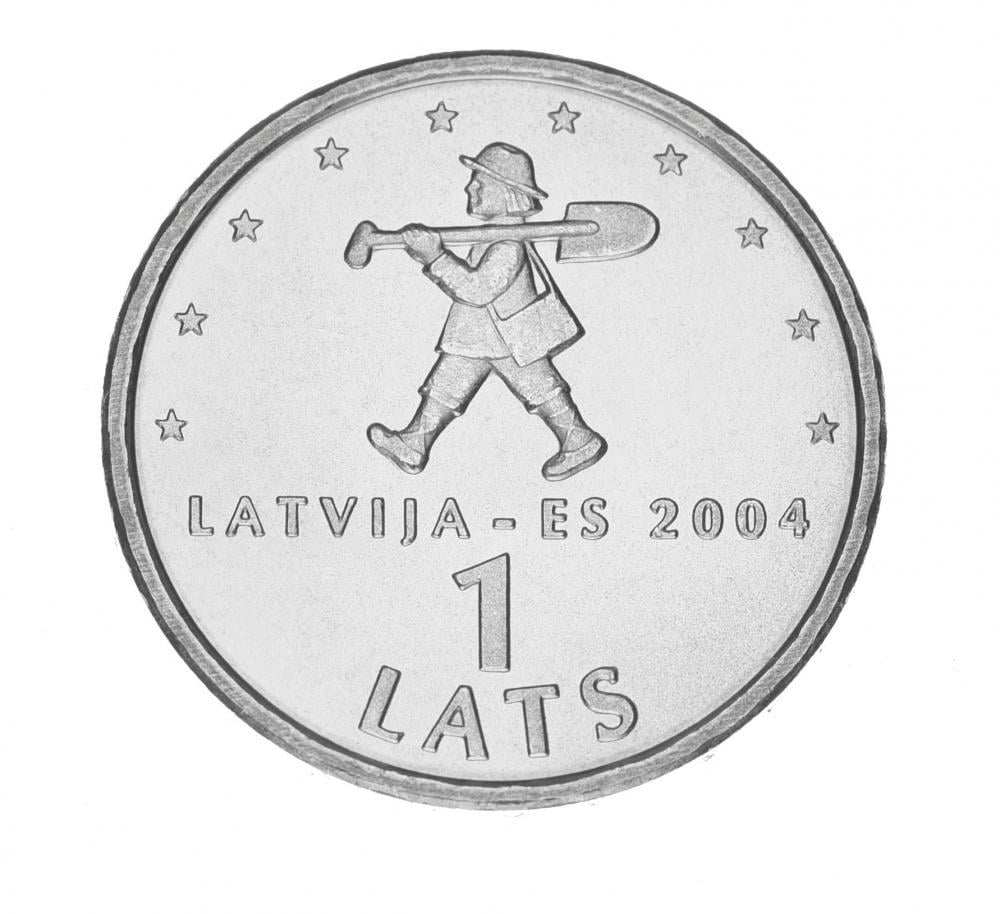 Коллекционная монета Латвия 1 лат 2004 UNC Вступление Латвии в ЕС Мальчик спрититис (15390843)