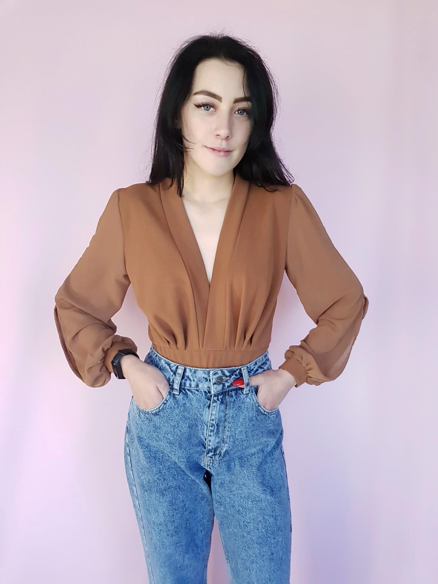 Боди-блуза на запах Boohoo S Коричневый (10299)