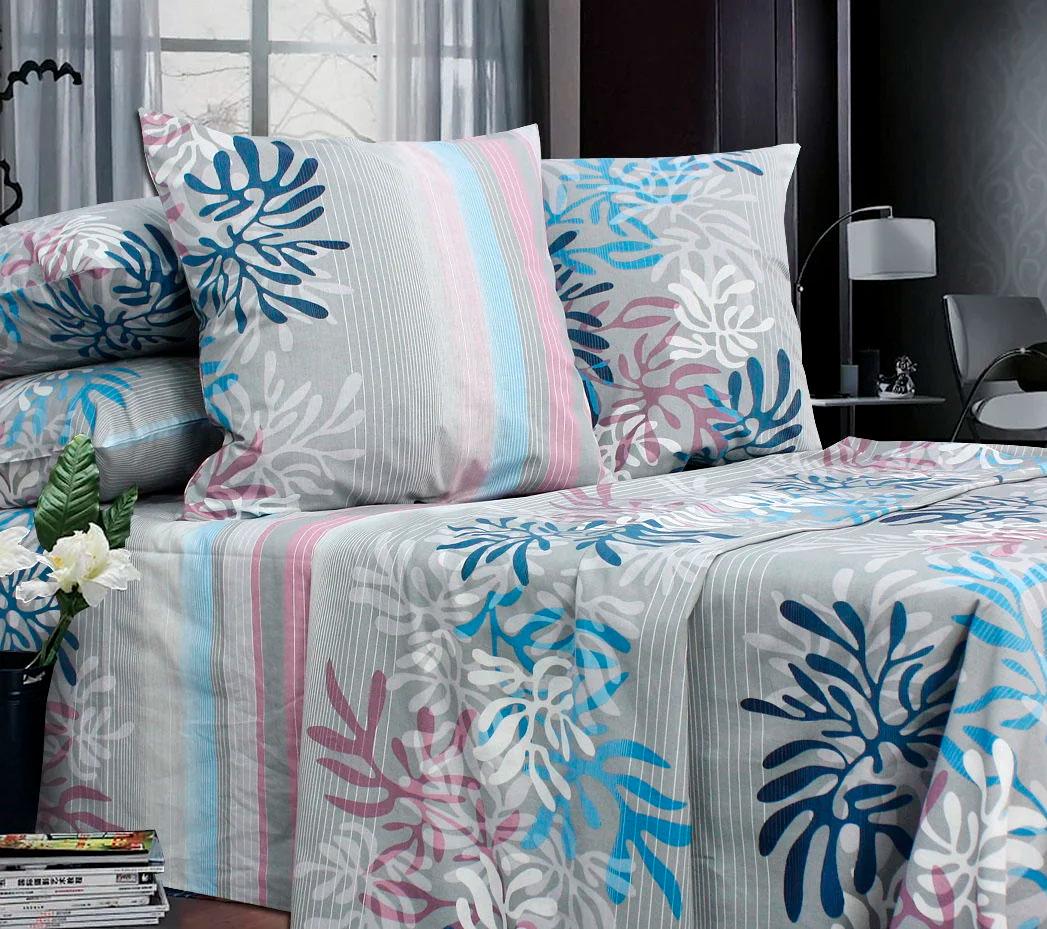 Комплект постельного белья Еней-плюс Т0630 полуторный Серый/Синий/Голубой (138437)