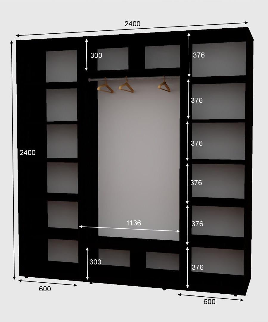 Шафа-купе тридверна Алекса ШК-05 ДСП наповнення 240х60х240 см Венге Магія - фото 2 Шафа-купе тридверна Алекса ШК-05 ДСП наповнення 240х60х240 см Венге Магія - фото 2