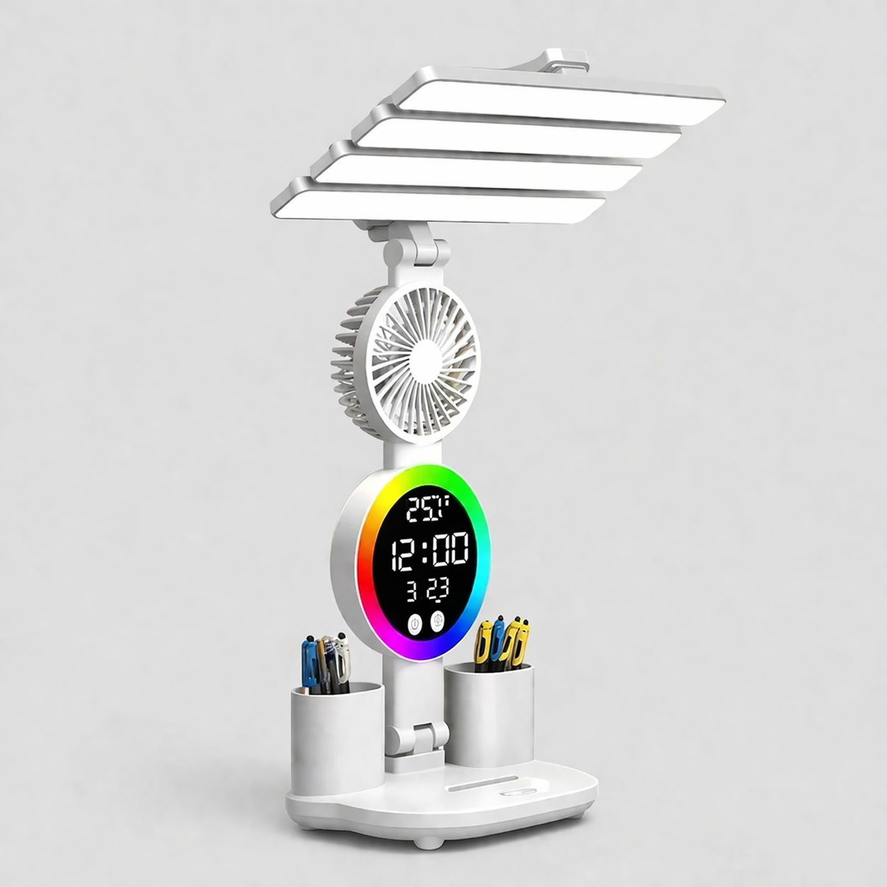 Настольная LED-лампа KRX-104 4в1 с вентилятором/часами и термометром Белый