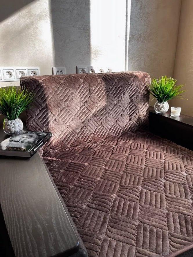 Дивандеки 3в1 з пледом Шарпей велюровый евро Кофейный (top001-3) - фото 4 Дивандеки 3в1 з пледом Шарпей велюровый евро Кофейный (top001-3) - фото 4