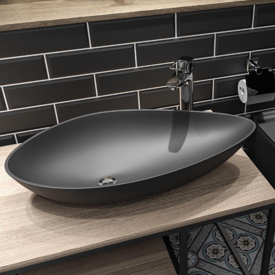 Раковина накладна CeraStyle Olive 740x385 асиметрична, чорна матова (АР000040731)