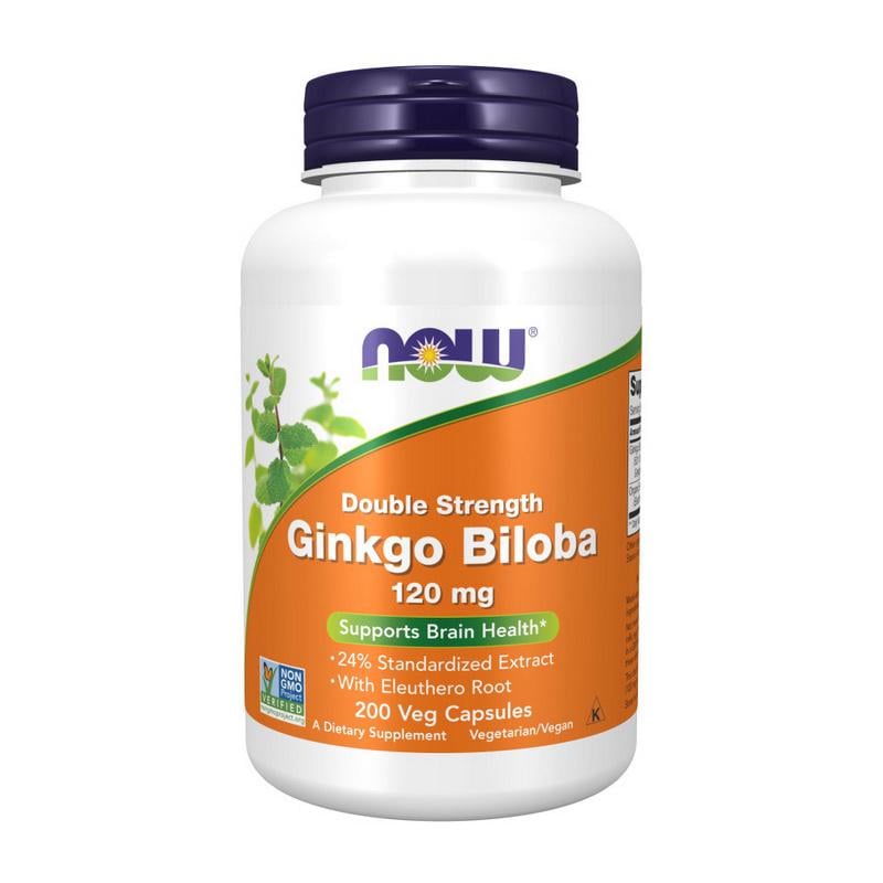 Гинкго Билоб экстракт 24% NOW Ginkgo Biloba Double Strength 120 mg 200 вер. капс.