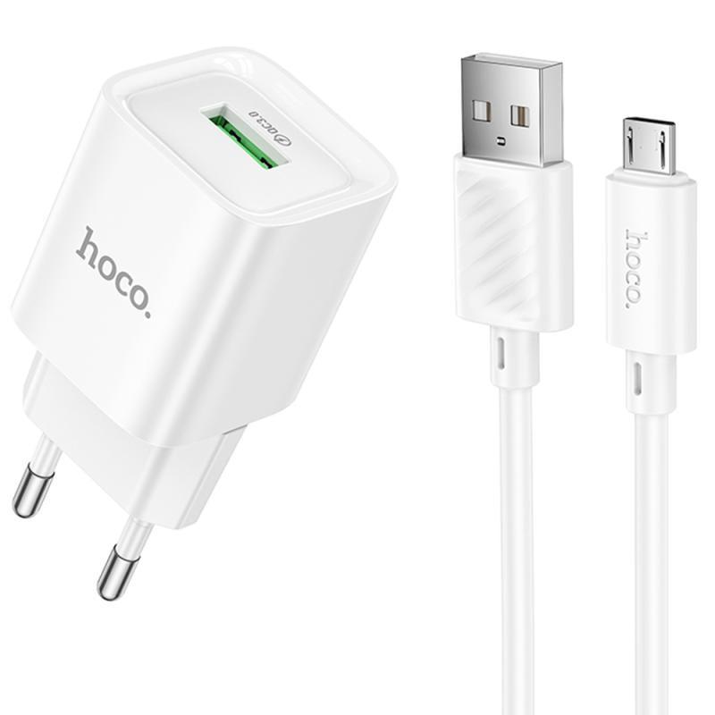 Зарядний пристрій мережевий Hoco C145A Charm QC3.0 18W 1USB-A з кабелем USB to MicroUSB White (00000079855_1)