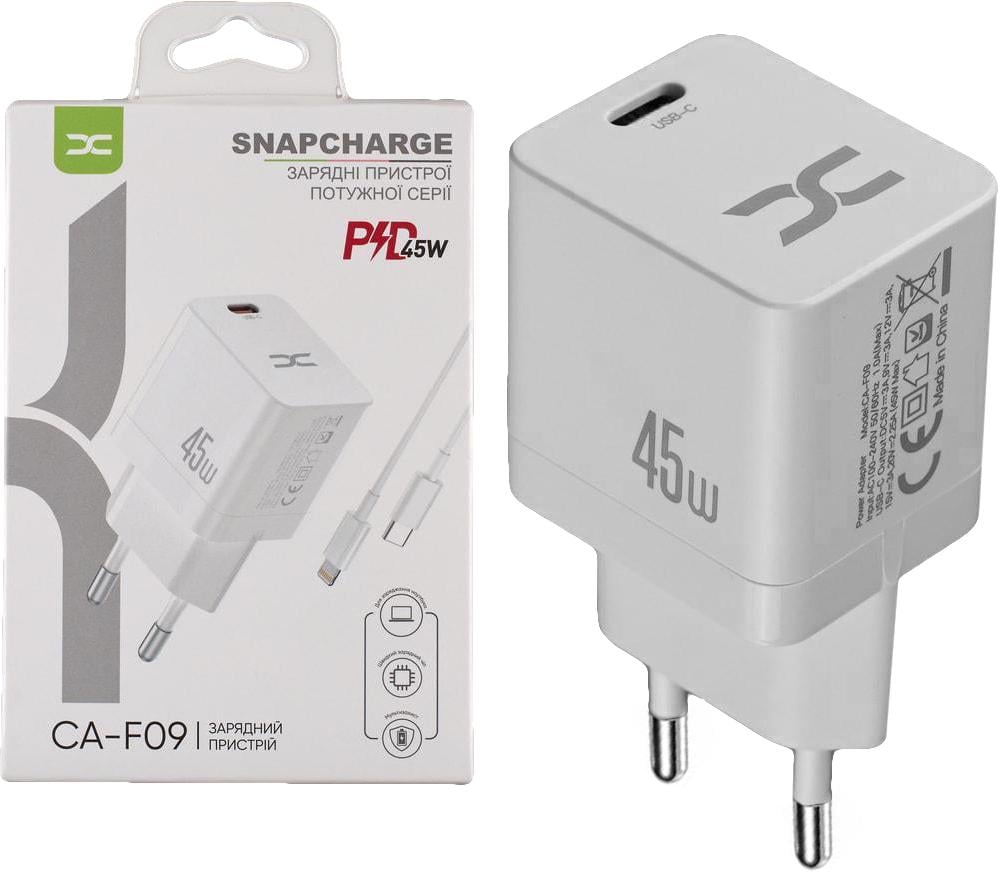 Зарядний пристрій швидкий DC CA-F09 PD кабель Lightning 45W White (34875) Зарядний пристрій швидкий DC CA-F09 PD кабель Lightning 45W White (34875)