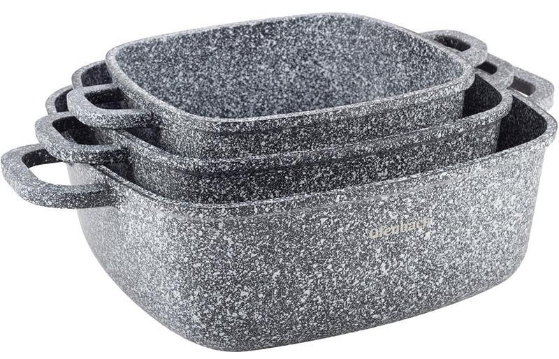 Набор квадратных кастрюль Ofenbach Snow Marble с двумя прихватками 2,3/4,4/6,5 л - фото 2