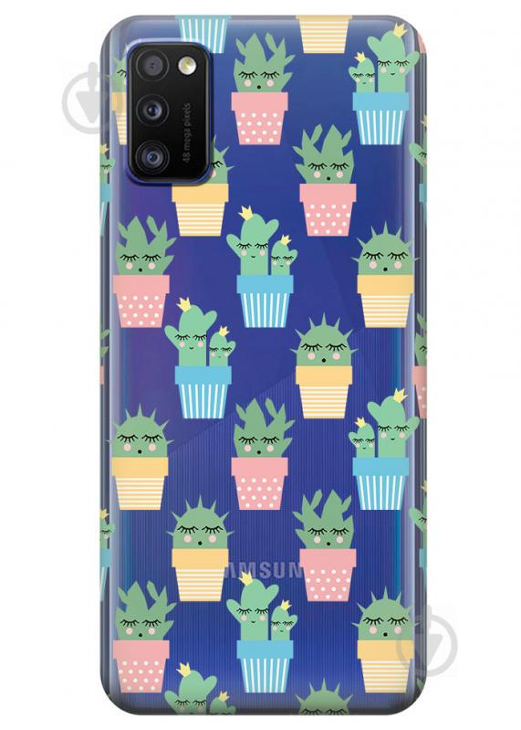 Прозрачный силиконовый чехол iSwag для Samsung Galaxy A41 с рисунком - Кактусы в горшочках (KS3075)