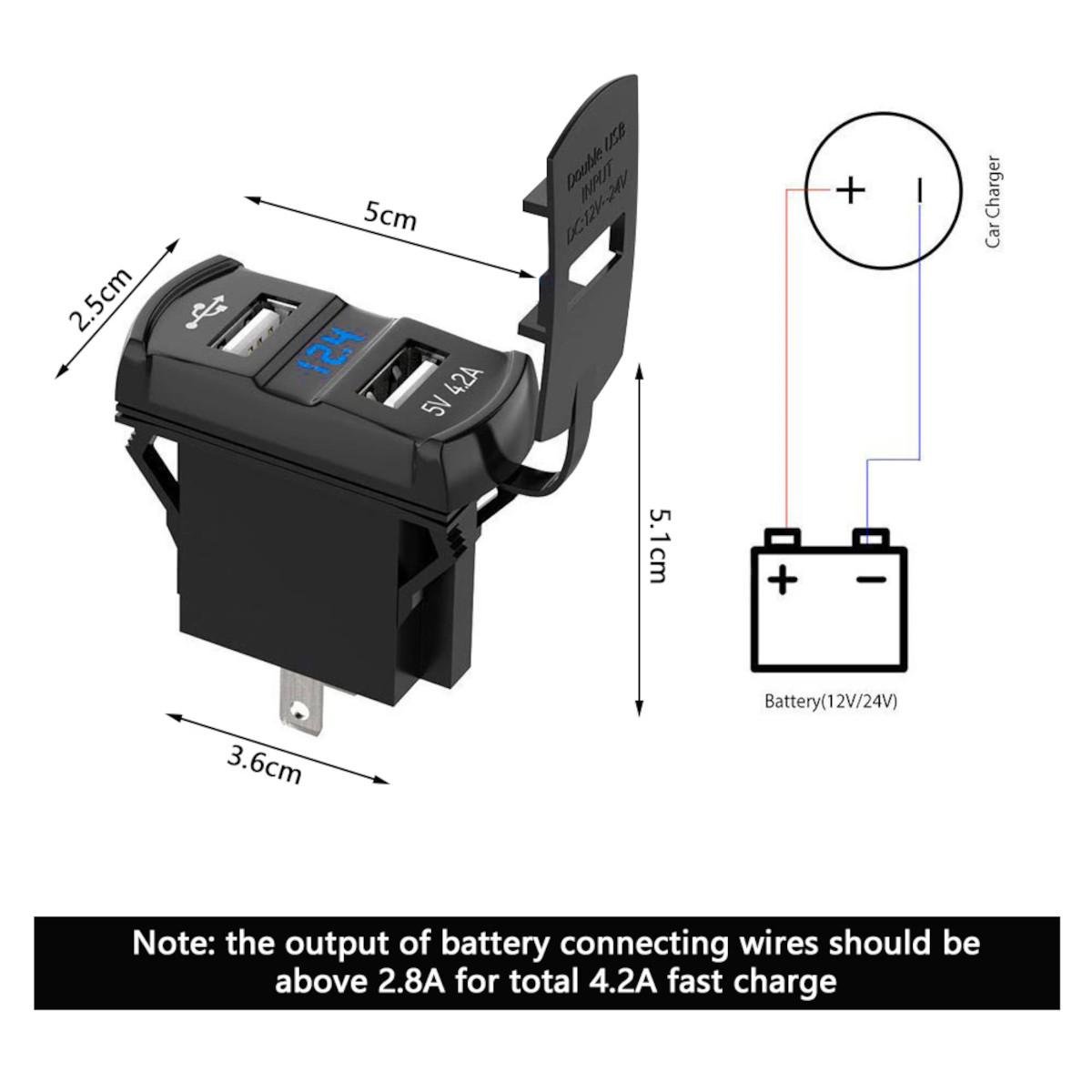 Автомобільна USB зарядка 4,2А з пилозахисною кришкою та вольтметром (DS2013-E) - фото 2