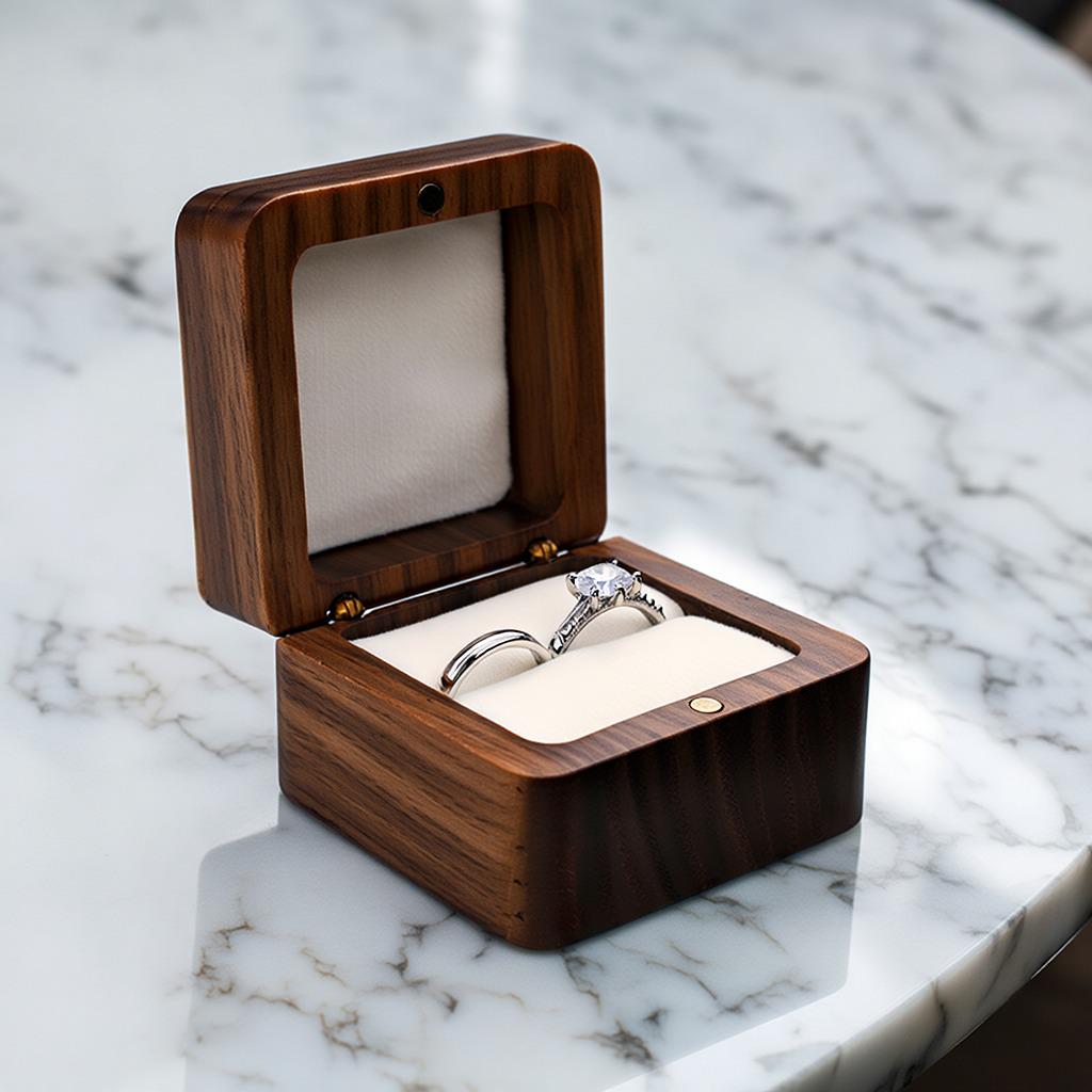 Коробочка для колец деревянная ювелирная для обручальных колец свадьбы и предложение руки и сердца