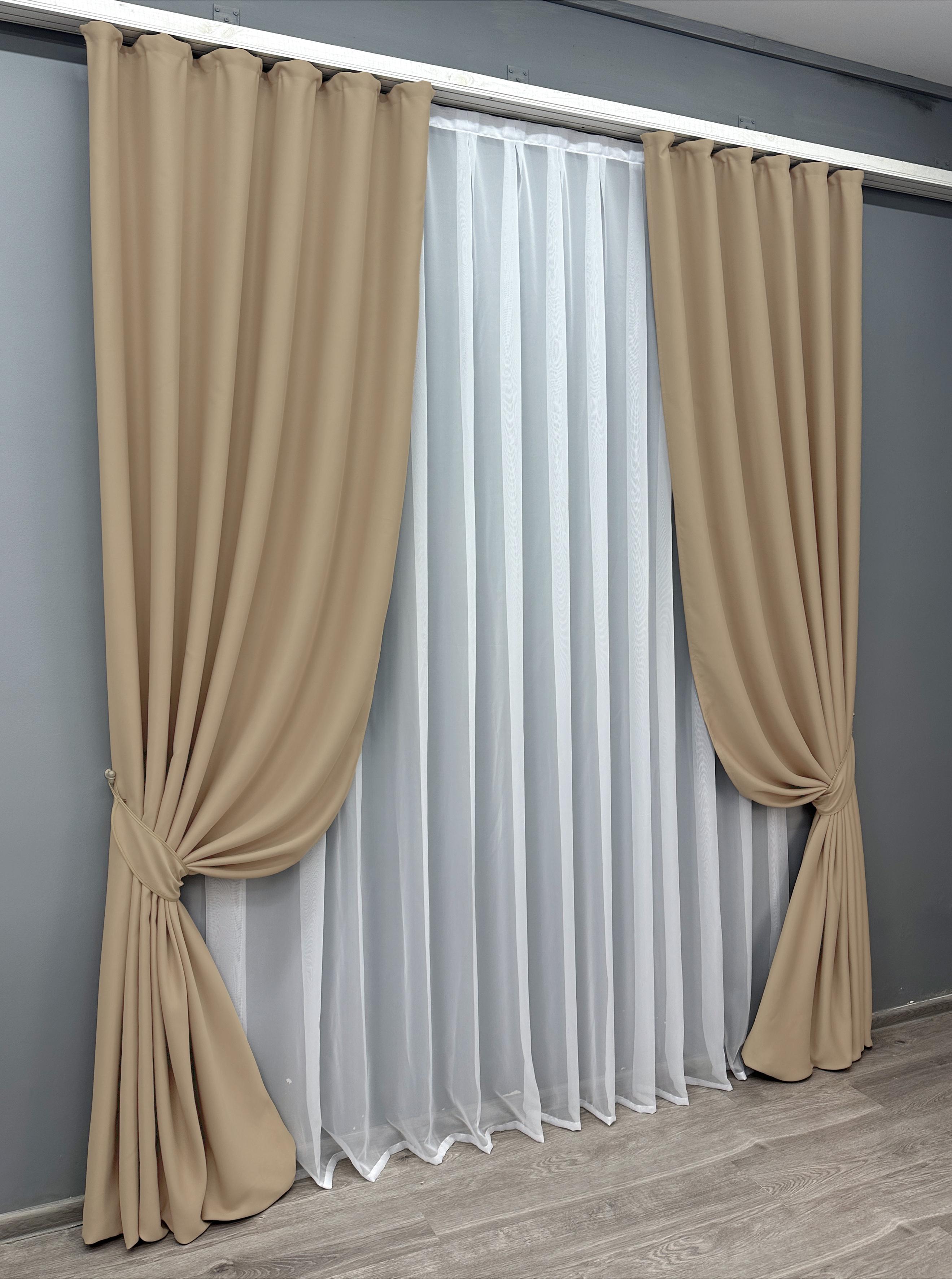 Комплект готовых штор VR-Textil Блэкаут Bagema Rvs №1240ш 150х295 см 2 шт. Бежевый (33-0623) - фото 2