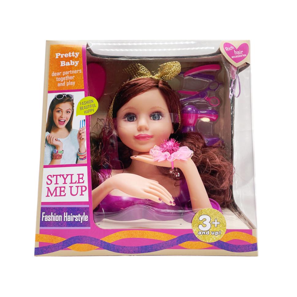 Лялька-манекен для зачісок 3393 з аксесуарами для зачіски 30х28х7 см Фіолетовий Лялька-манекен для зачісок 3393 з аксесуарами для зачіски 30х28х7 см Фіолетовий