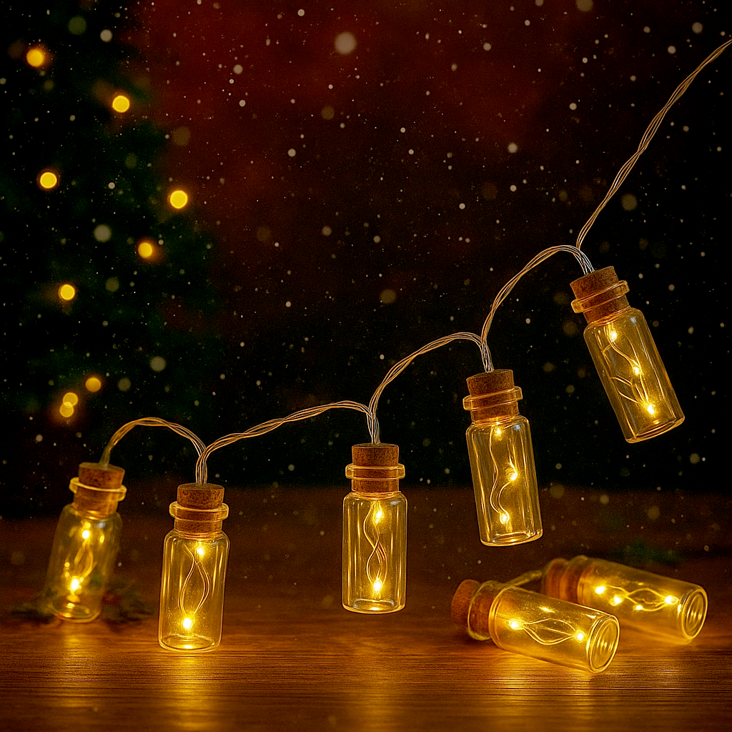 Гирлянда Роса в бутылочках 5,5 см 10 шт. от сети 220 В 3 м теплый белый