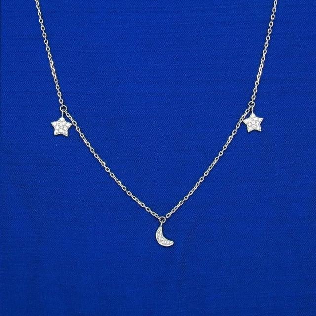 Срібне кольє Блискуча ніч зірка місяць