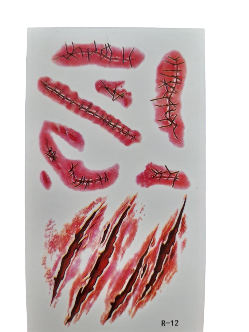 Тату временное Царапины и раны 10х6 см Красный (R-12)