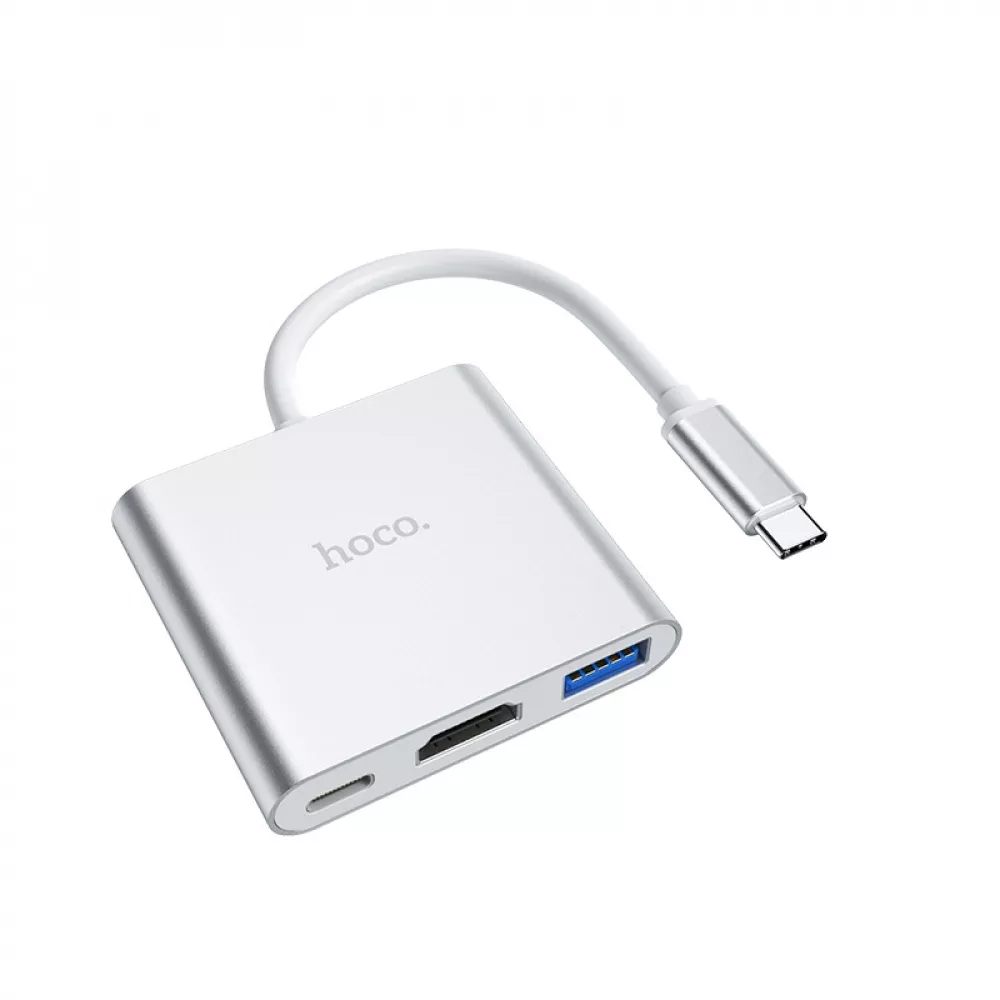 Адаптер HUB Hoco HB14 Easy Use Type-C to USB 3.0/HDMI/PD 67 Вт Silver (ab109032)