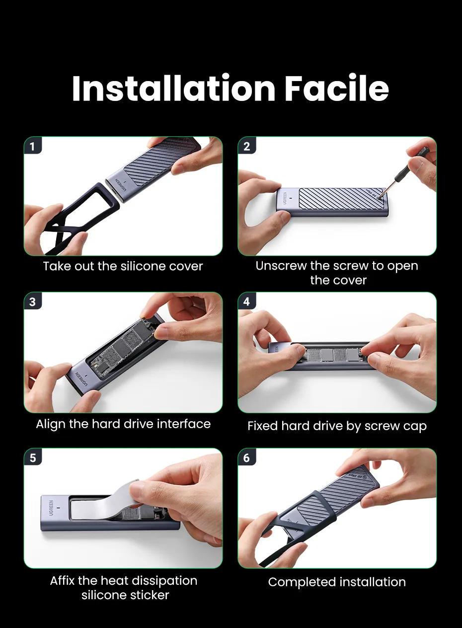 Корпус UGREEN для M.2 NVME та SATA SSD дисків 20 Гбіт/с з Кабелем M та B&M 2280/2230/ 2242/2260 для PCI-e та NGFF Сріблястий (35576) - фото 17 Корпус UGREEN для M.2 NVME та SATA SSD дисків 20 Гбіт/с з Кабелем M та B&M 2280/2230/ 2242/2260 для PCI-e та NGFF Сріблястий (35576) - фото 17