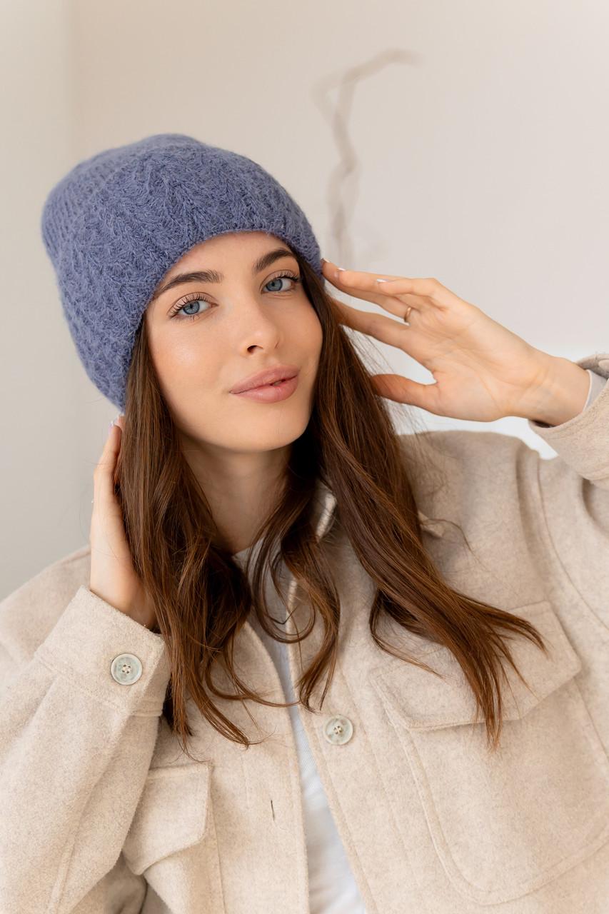 Шапка зимняя женская Лили Травка из ангоры с орнаментом и флисовой подкладкой Синий (2767493488)