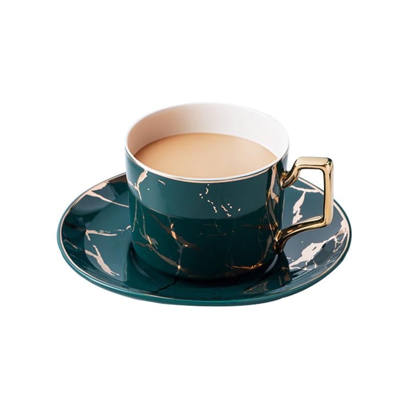 Сервиз чайный подарочный Lesko Мраморная роскошь чашки 4 шт./блюдца 4 шт./ложки 4 шт. с подставкой Green (28525444) - фото 3