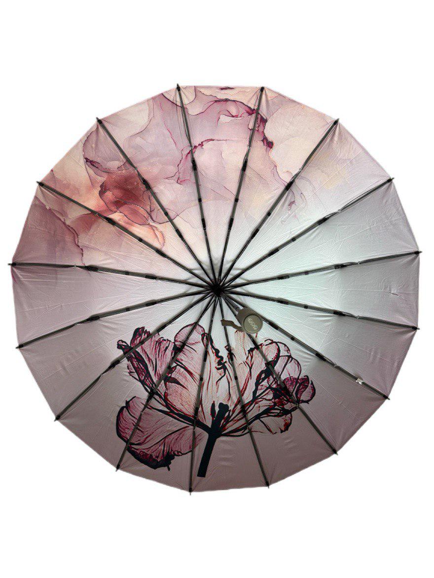 Парасолька-автомат жіноча Три Слона з квітами та однотонним куполом 16 спиць антивітер Бежевий (7569/5) - фото 2