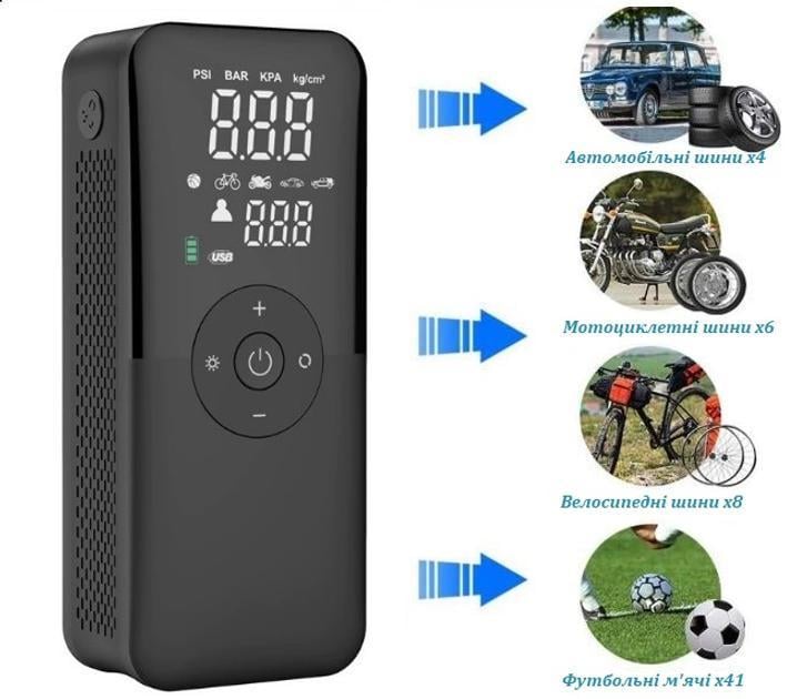 Насос автомобільний портативний CARSUN акумуляторний з функцією повербанку і ліхтариком (2381647362) - фото 2