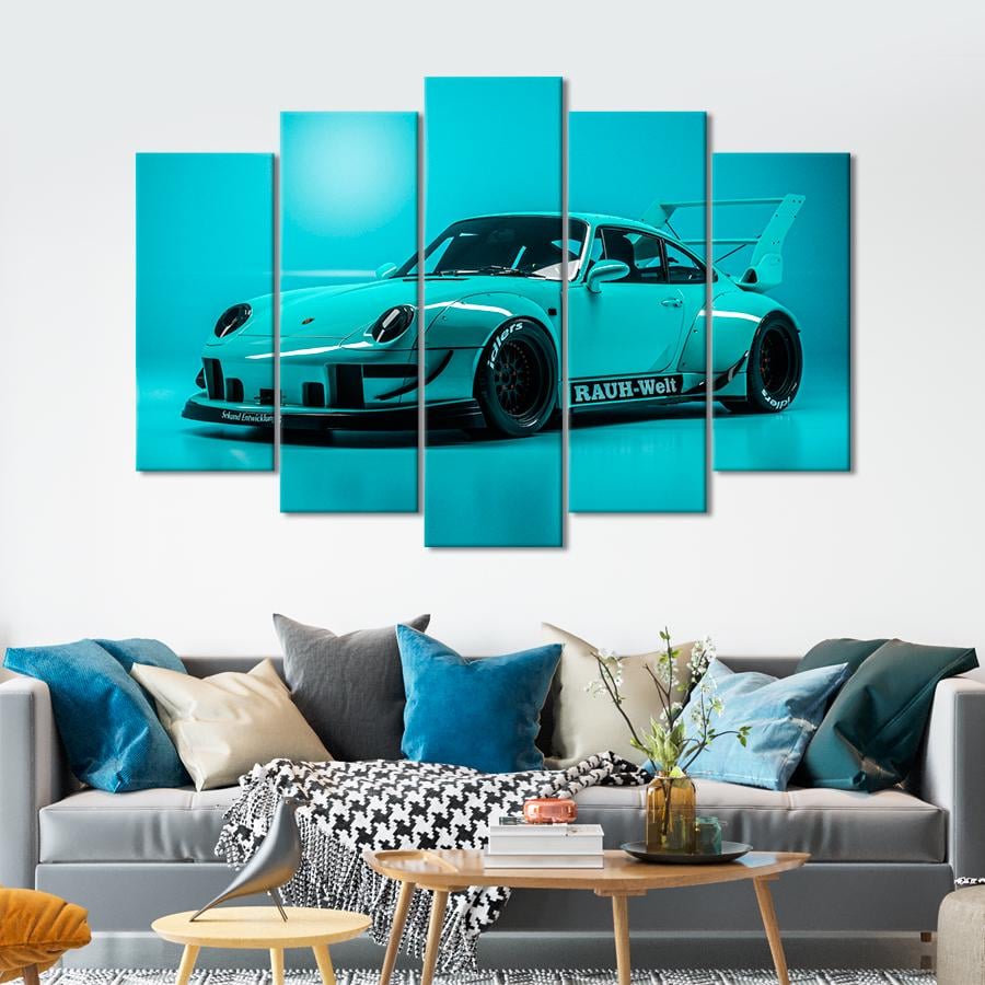 Картина Автомобиль Голубой автомобиль Ixo Porsche RWB 993 137x85 см (A1175-5)