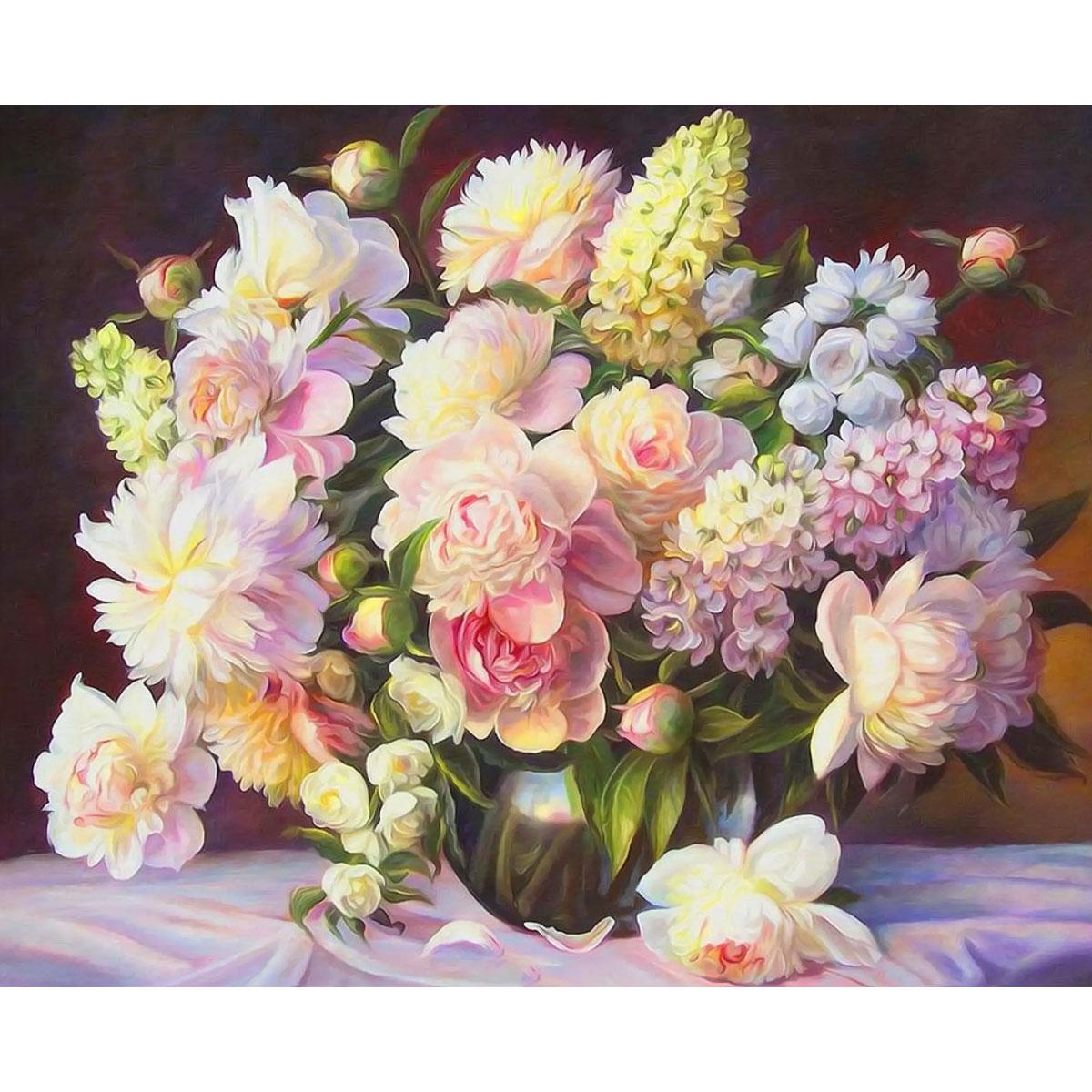 Алмазна мозаїка Santi Пастельний букет 40х50 см на підрамнику (954110)