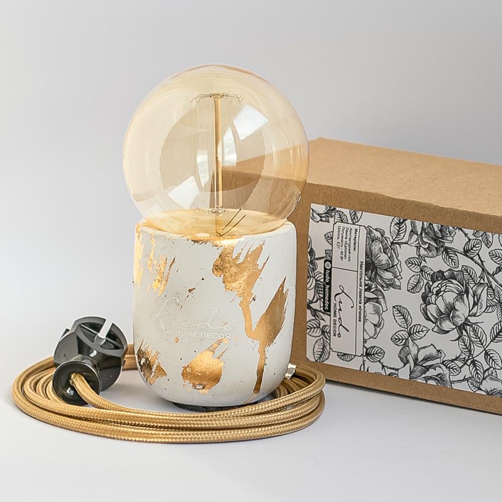 Нічник лофт Ludo лампа Едісона в бетонній чаші Білий з золотом