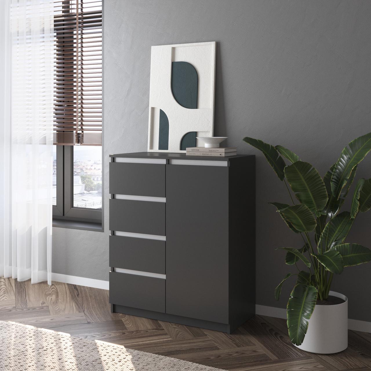 Комод з шухлядами та полицями Вайс R-32 80х40х98 см Антрацит-Білі планки (30325296) Комод з шухлядами та полицями Вайс R-32 80х40х98 см Антрацит-Білі планки (30325296)