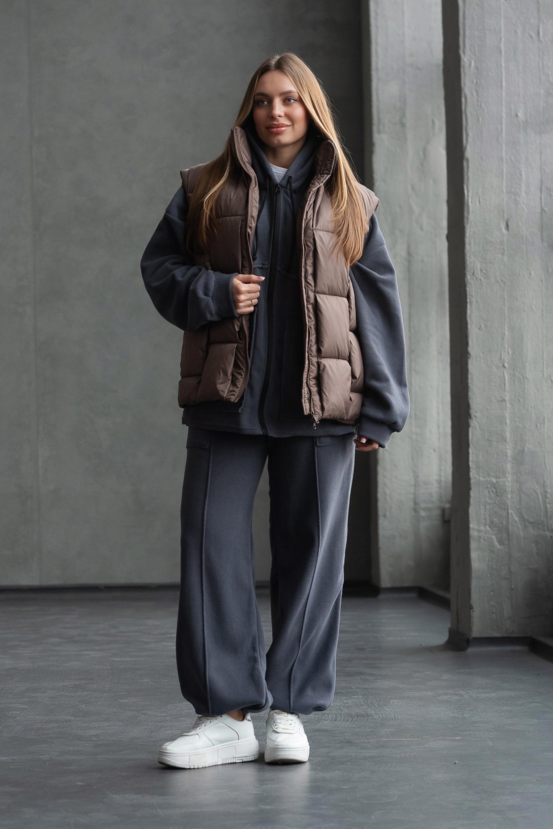 Жилет теплый женский Шахматка р. 48 Коричневый