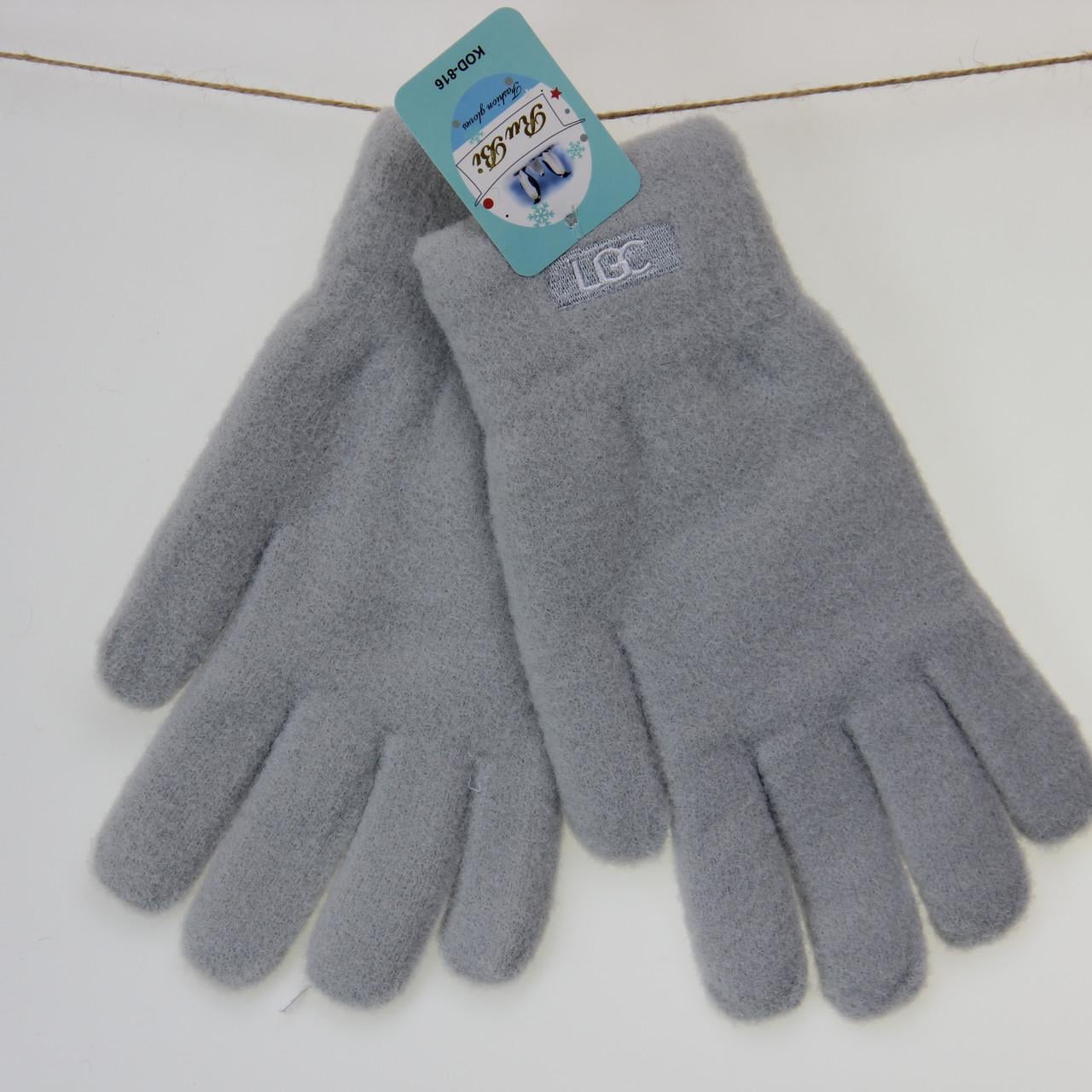 Перчатки женские Альпака шерстяные двойные S-М Серо-голубой (33889)