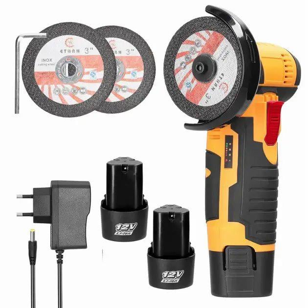 Болгарка аккумуляторная Lithium Electric Tool с 2 АКБ 12V 2.0Ah 2 диска75 мм в кейсе Желтый