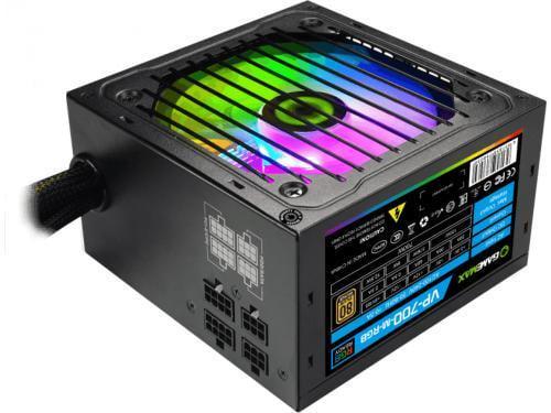 Блок питания 700 Вт, GameMax VP-700 RGB, черный, полумодульный, 80+ Bronze, Active PFC, 12 см, 3xMolex / 5xSATA / 2x2+6-pin /