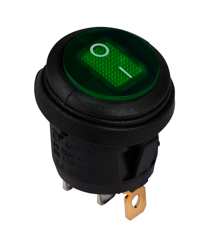 Переключатель влагозащищенный TechnoSystems KCD1-8-101WN G/B 220V круглый с подсветкой Green (5500754)