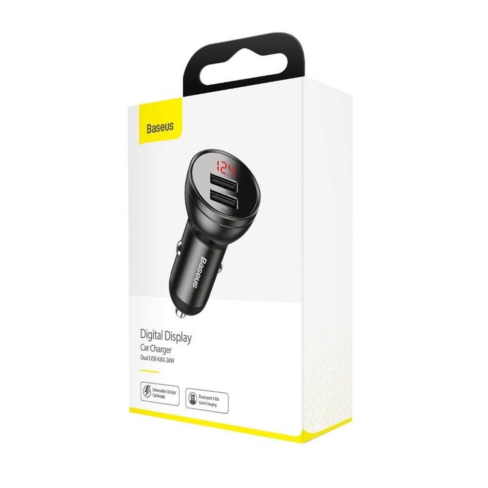 Автомобільний зарядний пристрій BASEUS Digital Display Dual USB 4.8A Car Charger 24W Black - фото 2