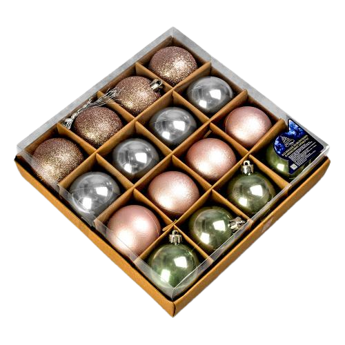 Елочные новогодние шарики Stenson 9616 пластиковые 6 см 16 шт.(581770)