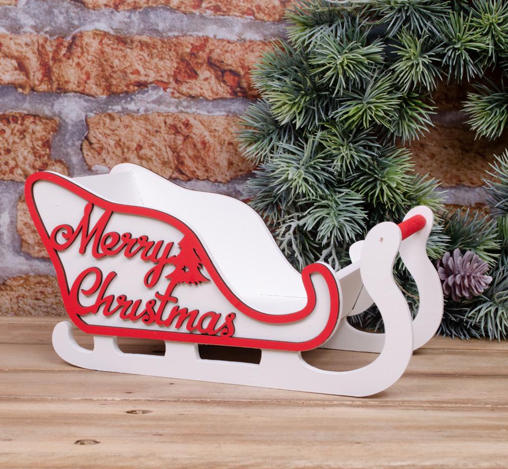 Санки декоративные деревянные Merry Christmas Белый (2143-2)